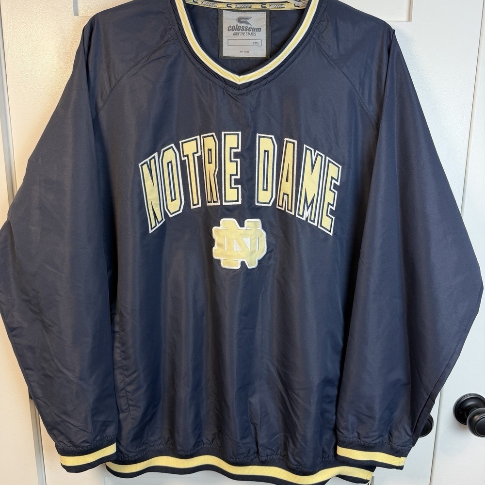 Colosseum Notre Dame Wind Breaker Jacket Plus Size 2XL Pull Over Zipper Navy Tan - Picture 7 of 16